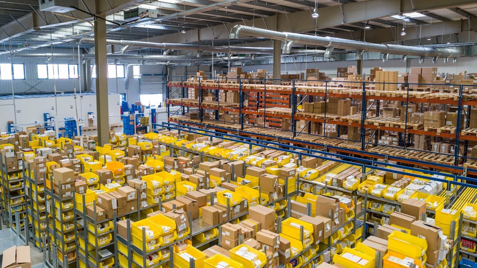 US warehouse logistics aisle representing market entry operations for brands launching into America
